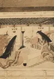 A hanging scroll in the manner of Tosa Mitsuoki (1617-1791) by A hanging scroll in the manner of Tosa Mitsuoki, A hanging scroll in the manner of Tosa Mitsuoki (1617-1791) depicting ladies playing go and a vistor and a boy on a vera, sold Jun 2014