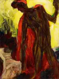Tänzerin mit rotem Schal (Weiblicher Negerakt im roten Mantel) by Christian Rohlfs, 1912, Oil on canvas, sold May 2014