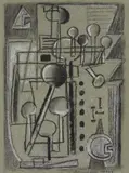 Max Ackermann, Wachet auf - Musikalisch-Lyrische Komposition, 1949, Charcoal and white crayon over preparatory pencil drawing on greenish-grey wove paper with embossed stamp "TIZIAN"