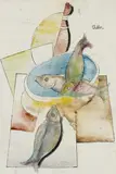 Jankel Adler, Stilleben mit Fischen, Circa 1927, Gouache on paper