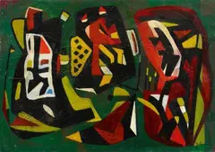 Jo Brenneis, Formen auf Grün, 1949, Oil on fibreboard