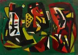 Jo Brenneis, Formen auf Grün, 1949, Oil on fibreboard