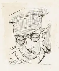 Mann mit Ballonmütze und Brille by Max Beckmann, 1919, Etching on imitation Japan paper, offered May 2014