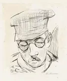 Max Beckmann, Mann mit Ballonmütze und Brille, 1919, Etching on imitation Japan paper