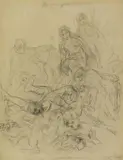 Lovis Corinth, Gefangennahme Simsons, Black chalk on firm chamois-coloured paper