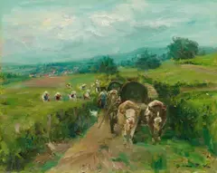 Otto Dill, Weinlese mit Ochsenkarren, Circa 1940, Oil on canvas