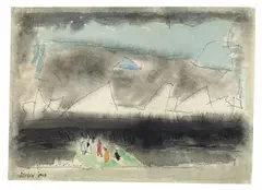 Tiny and wondering souls by Lyonel Feininger, 1947, Watercolour and pen and ink on chamois-coloured laid paper, sold May 2014