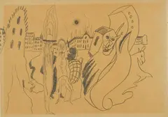 Werner Heldt, Phantome. Kirche und Häuserlandschaft, Circa 1930. Circa 1948, 2 pencil drawings on plain brownish paper