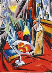 Otto Lange, Stilleben auf roter Decke, 1916, Colour woodcut on Japan paper