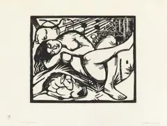 Schlafende Hirtin by Franz Marc, 1912, Woodcut on fine Japan paper, sold May 2014