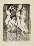 Otto Mueller, Drei Mädchen vor dem Spiegel, Circa 1922, Lithograph on slightly textured laid paper