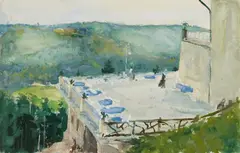 Max Slevogt, Terrasse mit Reh am Sommerberg-Hotel bei Wildbad, 1913, Watercolour and gouache on laid paper