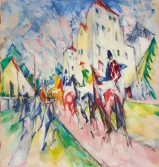 Josef Urbach, Rennpferde mit Jockeys, Circa 1919, Oil on canvas