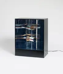 Martha Boto, No. 10 A, 1969, Kinetic object: metal elements in front of mirror backing. In metal object box