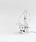 Harry Kramer, Klingelmaschine, 1960, Automobile sculpture: concealed wire, metal elements, bell and traces of wood, with fan belt and electric motor. Height approx