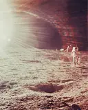 Nasa, Astronaut with lunar module in background and sunglare, Apollo 12, 1969, Vintage chromogenic print on Kodak paper