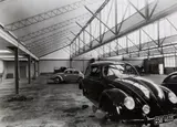 Franz Lazi, VW-Werkstatt, Firma Hahn, Stuttgart (Architekt Rolf Gutbrod) (VW-Garage, Hahn company, Stuttgart [architect Rolf Gutbrod]), 1949, 2 vintage ferrotyped gelatin silver prints on Agfa paper. Each