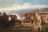German School circa 1840 & 1850, View of Taormina with Mount Etna, Oil on canvas