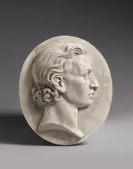 A relief bust of Friedrich Schiller by Arnold Hermann Lossow by Arnold Hermann Lossow, Marble. Signed and dated to the underside of the chest "A. LOSSOW. fec. 1853." An idealised portrait of the poet in prof, sold May 2014