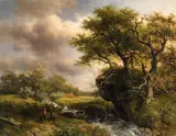 Willem Roelofs, Landscape with a Stream and Two Anglers, Oil on canvas (relined)