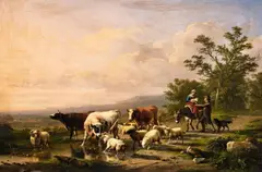 Eugène Verboeckhoven, Panoramic Landscape with Shepherds and their Flock, Oil on panel