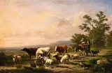 Eugène Verboeckhoven, Panoramic Landscape with Shepherds and their Flock, Oil on panel