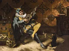 Max Volkhart, The Serenade (Harlequin with a Monkey), Oil on canvas