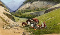 Richard Karlovich Zommer, A Turkmen Family in Repose, Oil on canvas
