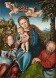 Lucas Cranach the Elder workshop, The Mystic Marriage of Saint Catherine, Mixed media on wood