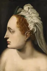 attributed to Frans Floris, Head of a Woman, Oil on panel