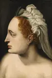 attributed to Frans Floris, Head of a Woman, Oil on panel