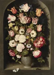 Ossias Beert, Vase of Flowers in a Stone Niche, Oil on panel