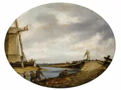 Salomon van Ruysdael, Windmill by the Bank of a River, Oil on panel