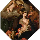 Italian School first half 17th century, The Holy Family and Saint John the Baptist, Oil on copper