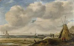 Hendrick van Anthonissen, Coastal Landscape with a Tent, Oil on panel