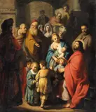 Netherlandish School mid-17th century, Let the Little Children Come to Me, Oil on canvas (relined)