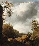 Allart van Everdingen, Mountainous Landscape with Travellers, Oil on panel