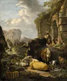 Johann Heinrich Roos, Southern Landscape with Herdsmen and Cattle, Oil on canvas (relined)