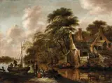 attributed to Cornelis Gerritsz. Decker, Large Farmstead on the Bank of a River, Oil on panel