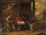 Flemish School, Two Peasants Eating, Oil on panel (parquetted)