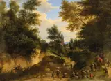 Flemish School, 2nd half 17th century, Landscape with Church and Peasants, Oil on copper