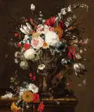 Johann Georg I Pickhardt, Two Floral Still Lifes with Insects and Butterflies, Oil on canvas (relined). Each