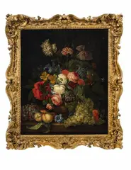 Jacob van Huysum, Still Life with a Vase of Flowers and Fruits, Oil on canvas (relined)