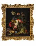 Jacob van Huysum, Still Life with a Vase of Flowers and Fruits, Oil on canvas (relined)