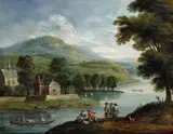 Jan Frans van Bredael, Landscape with a Lake and Figures, Oil on copper