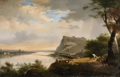 German School circa 1800, View of Koblenz with Ehrenbreitstein Fortress, Oil on panel