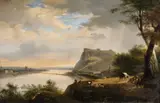 German School circa 1800, View of Koblenz with Ehrenbreitstein Fortress, Oil on panel