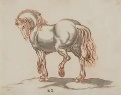 German School circa 1600, Study of a Horse, Red chalk and grey pencil on ribbed paper