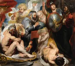 attributed to Jacob Jordaens, Allegory of the Sciences: Minerva and Chronos Protecting the Sciences against Envy and Ignorance, Oil on canvas (relined)