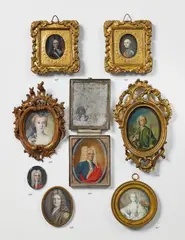 German School, A set of two German portraits of Freiherrn v. Hohenhausen-Hochaus., Oil on copper/gouache on ivory in giltwood frames. A folding leaflet with handwritten biographical information to the reverse. Some minor retouched paint losses. H 5 and